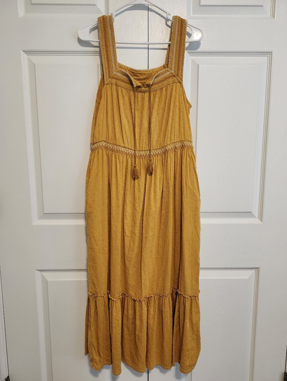 Old Navy Sunflower Gold Midi Sundress with Tassel Tie